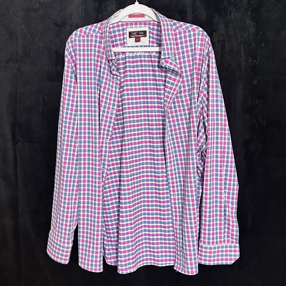 Johnson And Murphy Mens Blue Pink Check Long Sleeve Shirt Size XL